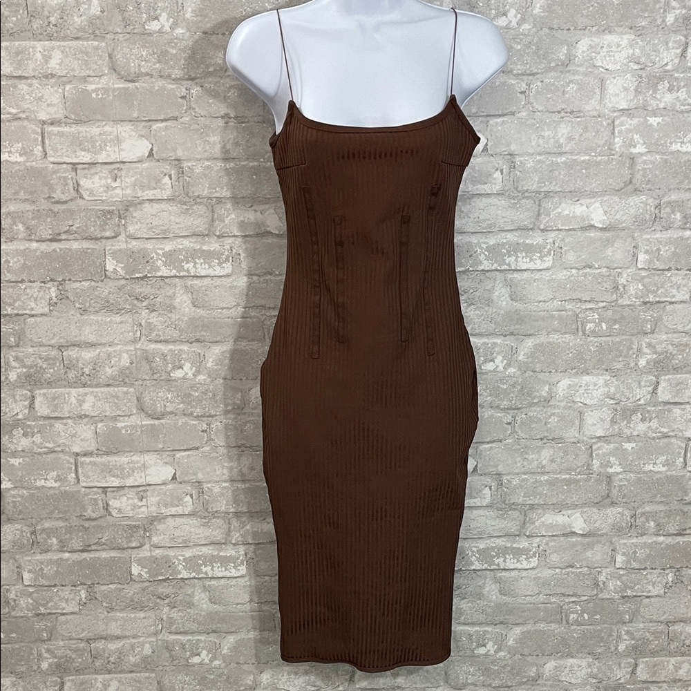 Missguided Rich Brown Ribbed Bodycon Midi Dress